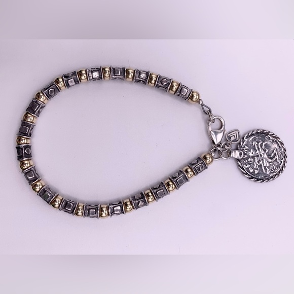 Silpada VERY RARE HTF Sterling & 14K Gold Filled Bead Roman Coin Charm Bracelet - Picture 7 of 15